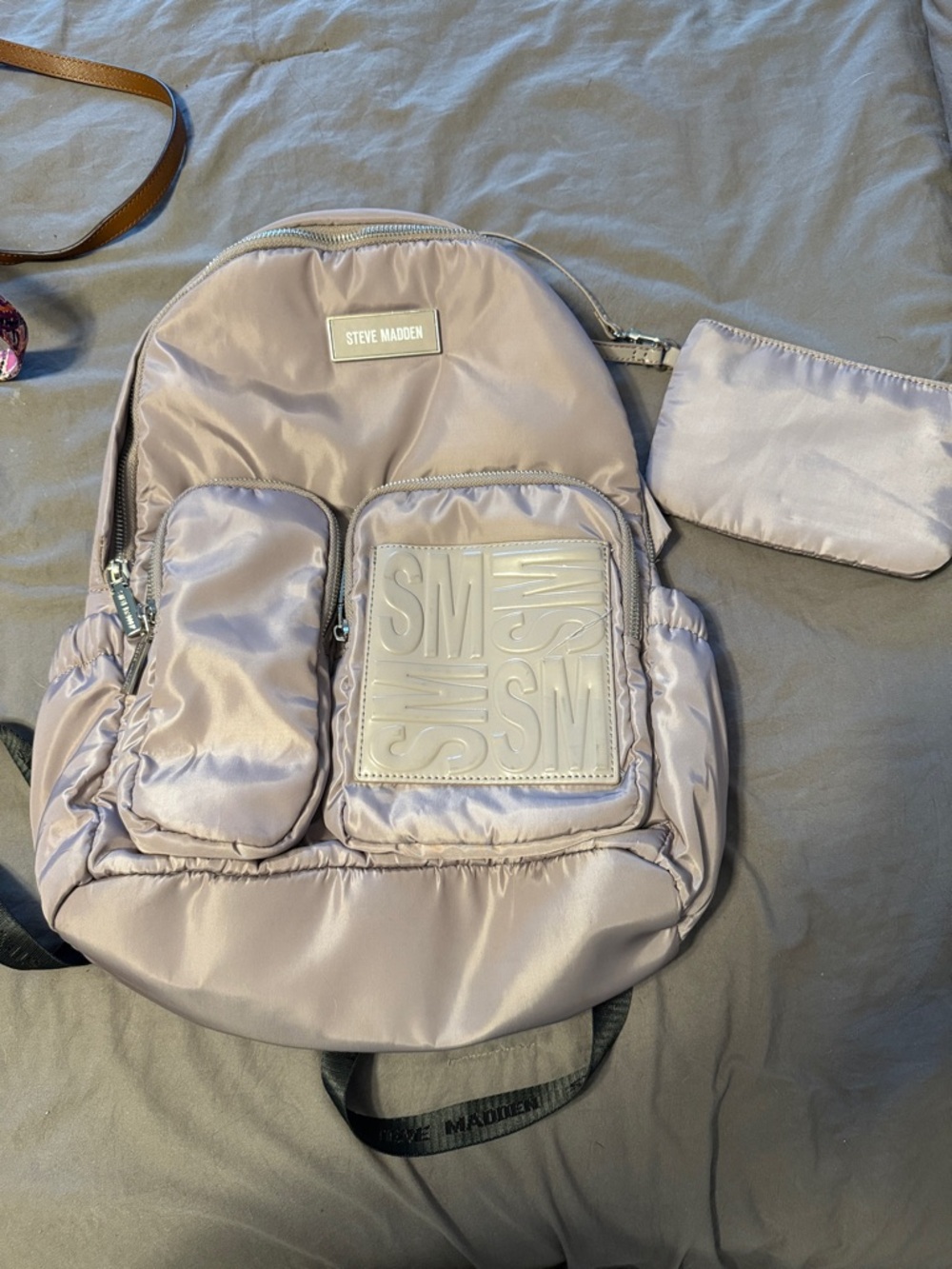 Steve Madden Light Lavender Satin Mini Backpack with Pouch